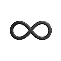 A solid black infinity symbol,  3D rendered,  with a slightly raised, textured appearance, set against a plain black background