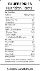 Fototapeta premium Blueberries Nutrition Facts Table Reasizable and Editable On Transparent