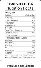 Fototapeta premium Isolated Nutrition Facts Table Resizable and Editable on Transparent Background