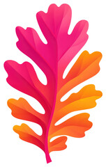 Obraz premium Vibrant, stylized oak leaf with gradient colors. A stylized, outlined leaf with a gradient of pink and orange/yellow. The leaf's intricate veining is visible through the color gradient