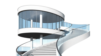 Modern architectural design with elegant spiral staircase leading to stunning glass structure