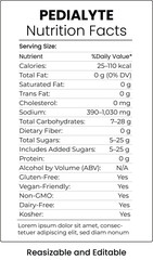 Pedialyte Nutrition Facts Label with Nutrients Data on White Background