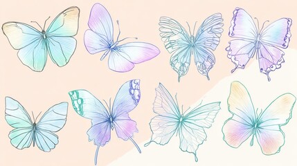 Delicate butterflies with pastel hues.