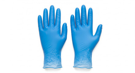 Pair of Blue Disposable Nitrile Gloves Isolated on White Background
