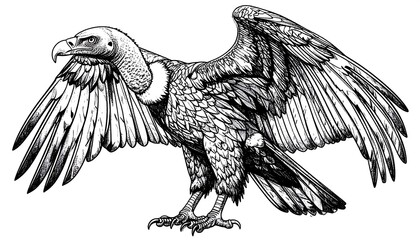 Detailed illustration of a vulture with outstretched wings.