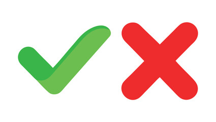 Obraz premium Vector icon set of green check mark and red cross mark representing approval, denial, correct, incorrect, confirmation, and error symbols for UI and design.