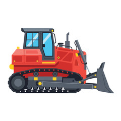 Obraz premium Vector Illustration, Transport Graphics, and Design for Dozer. Red Construction Equipment Bulldozer and transport heavy machinery Vector set Graphics