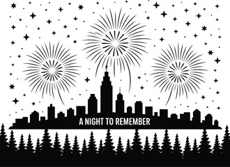City Lights A Night to Remember Under Fireworks Silhouette Illustration