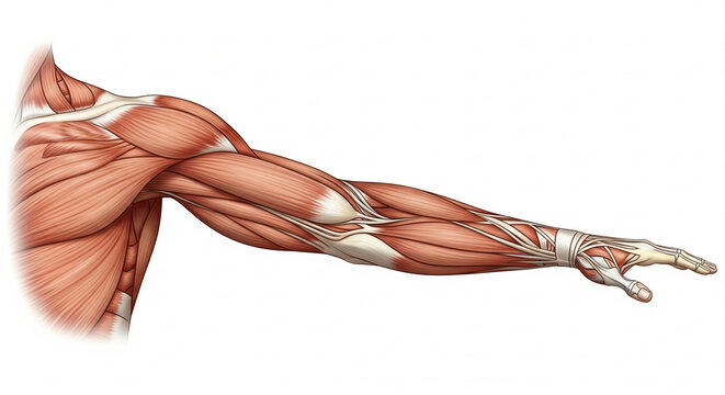 Human Arm Muscles Anatomy Diagram - Detailed Scientific Illustration of Upper Limb Musculature