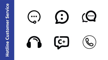 Hotline & 24 by 7 Customer Service Icons – Outline Vector