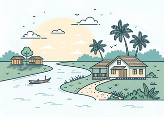 minimal vector style illustration Majuli Island – Assam  generative ai