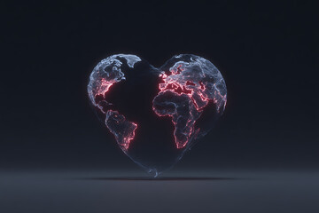 global health initiative, heart-shaped world map glows, promoting health awareness