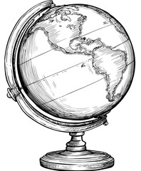 Vintage world globe, detailed line art