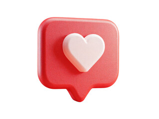 A 3D rendered, red square icon with a white heart