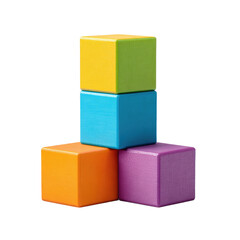 Four colorful, glossy cubes stacked in a pyramid shape