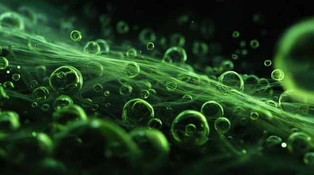 green bubbles swirling smoke abstract