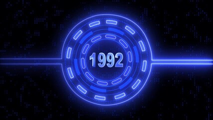 1992 text with screen  effects of technological failures.  Past year technology neon concept ..