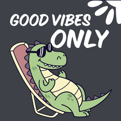 Good Vibes Only
This fun and cheerful image features a cool cartoon crocodile lounging comfortably on an orange chair. The crocodile is wearing stylish sunglasses and has a relaxed, happy expression. 