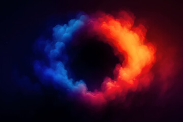 Vortex of colorful smoke in red and blue on dark background
