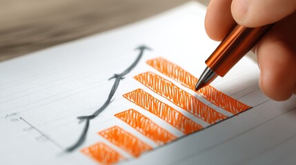 Close-up of hand drawing rising financial graph with marker, concept of business analytics and market forecasting on white background, copy space.