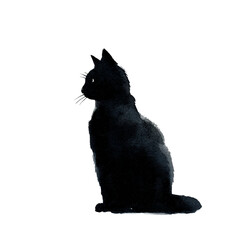 Watercolor halloween black cat isolated on transparent background