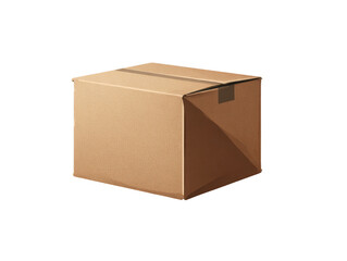 A light brown cardboard box, rectangular in shape, with a simple design.  A piece of tape is visible on one edge
