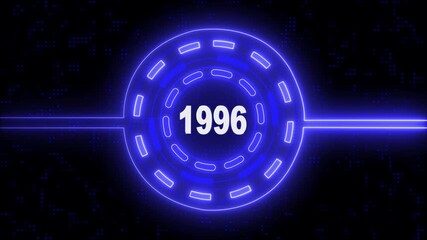 1996 text with screen neon effects of technological failures.  Past year technology concept ..