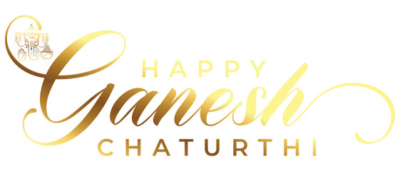 Ganesh Chaturthi  calligraphy Text design. Happy Ganesh chaturthi. typography for happy ganesh chaturthi greeting on white background for hindu spiritual celebration and festive poster use .