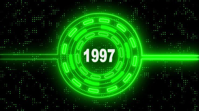 1997 text with screen neon effects of technological failures.  Past year technology concept ..