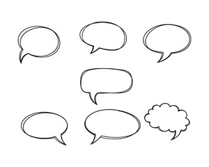 Collection of hand drawn speech bubbles and thought clouds isolated on a white background