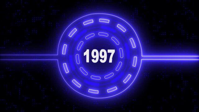 1997 text with screen neon effects of technological failures.  Past year technology concept ..