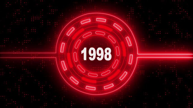 1998 text with screen neon effects of technological failures.  Past year technology concept ..