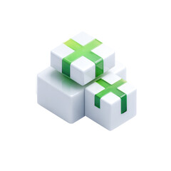 Stacked white cubes, each with a green plus sign, suggest organization and collaboration