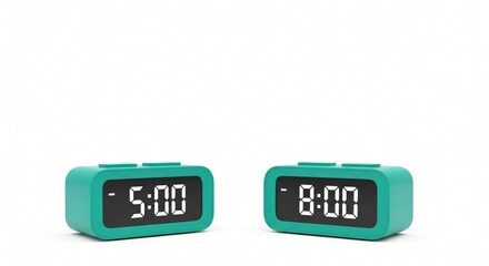 Dual Digital Alarm Clocks Displaying Morning and Evening Time