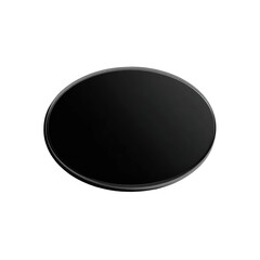 A solid, black, circular, flat object, seemingly a disc or plate.  Rounded edges, no visible texture or markings