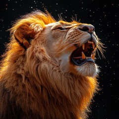 Naklejka premium Lion roaring with mouth open.