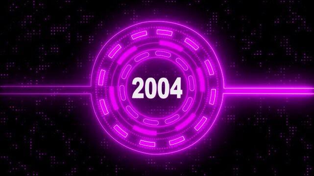 2004 text with screen effects of technological failures. Digital Futuristic Background with Glowing Year 2004.