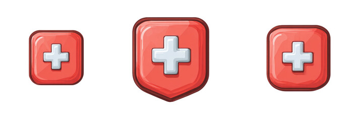 Obraz premium Three red medical shield icons, varying in size