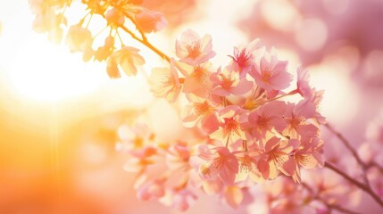 Fototapeta premium Cherry Blossom Season: Masses of Pink Blooms in Parks and Gardens