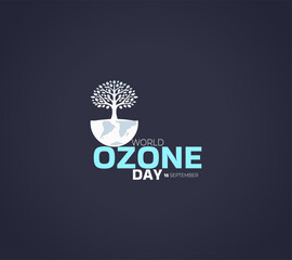 Fototapeta premium World Ozone Day Creative illustration , 16 September .International Day for the Preservation of the Ozone Layer. Illustration vector graphic of tree half the earth.