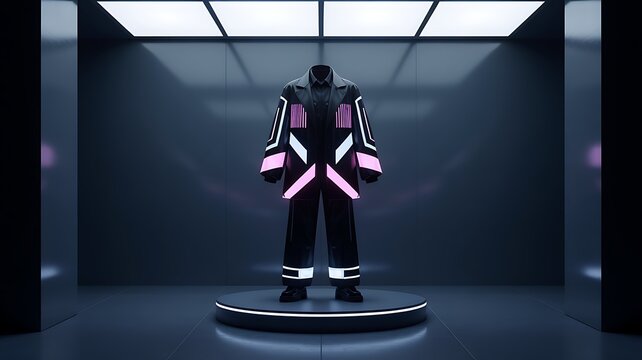 Futuristic Black Suit with Pink Neon Accents fashion - Powered by Adobe