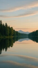 Obraz premium Serene lake reflecting lush forest.