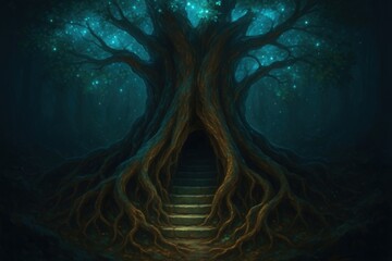 Obraz premium Enchanted tree with mystical entrance.