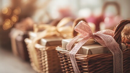 Obraz premium Gift Baskets, Gift set, Soft focus and background blurred.