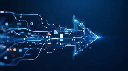 Futuristic digital technology and science connection illustrated on a blue circuit board background with a business vector design pattern