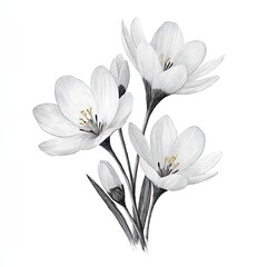 Obraz premium Delicate white crocuses blooming gracefully on white background
