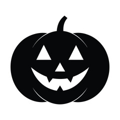 Black silhouette of a carved Halloween pumpkin with a happy face jack o lantern