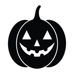 Black silhouette of a carved Halloween pumpkin with a smiling face jack o lantern