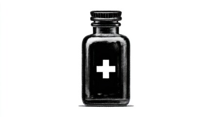 Dark bottle with plus sign, vintage style