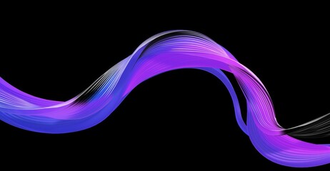 Abstract flowing wave with vibrant purple and blue hues against a black background. A dynamic visual that represents elegance and motion